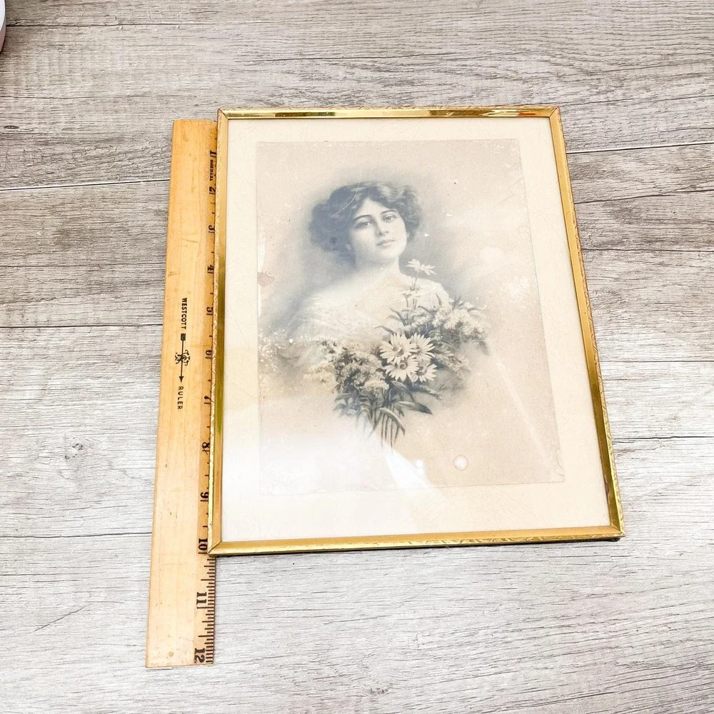 Vintage Photograph of a‎ Woman in Brass Frame 8x10